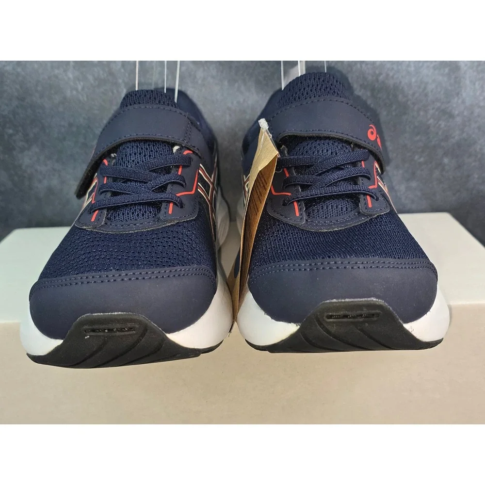 NWT Asics Contend 9 Running Shoes Navy Blue Red Hook and Loop Kids Size 2.5
